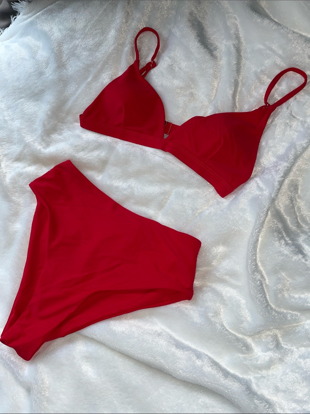 Bold Red High-Waisted Bikini Swimwear